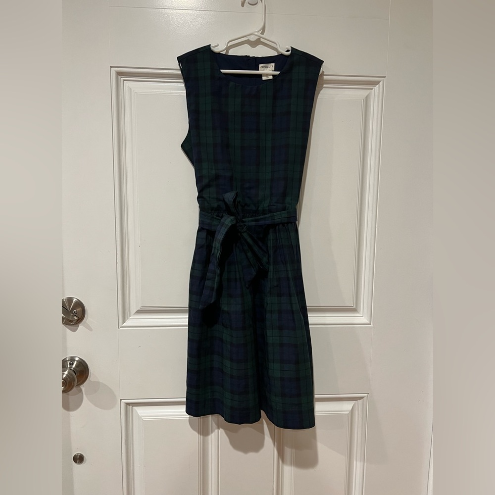 Girls' Crewcuts blackwatch plaid sleeveless dress. Size 10. Gold zipper back.